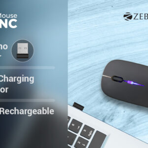ZEBRONICS Blanc Slim Wireless Mouse with Rechargeable Battery, BT + 2.4GHz, 4 Buttons, 800/1200/1600 DPI, Silent Operation, Multicolor LED Lights